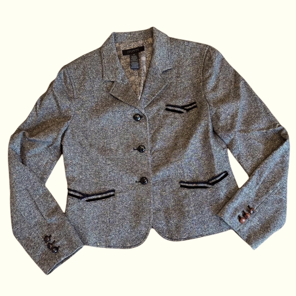 The Limited Tweed Wool Blazer Coat Black Brown M 8 10 Retro Preppy Menswear